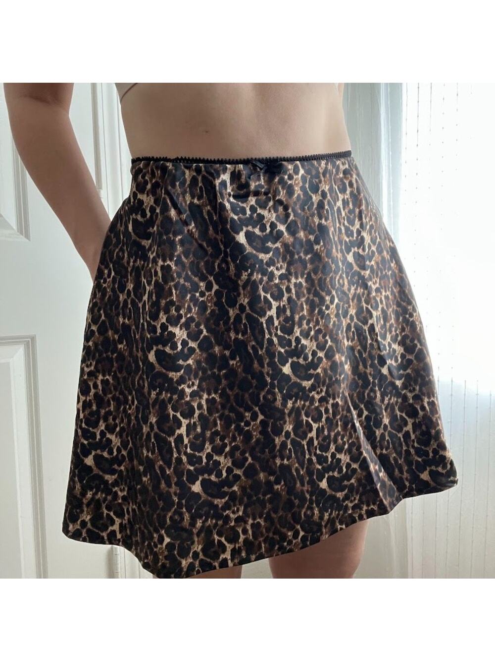 LIFE Satin Cheetah Print Circle Mini Skirt Sz M